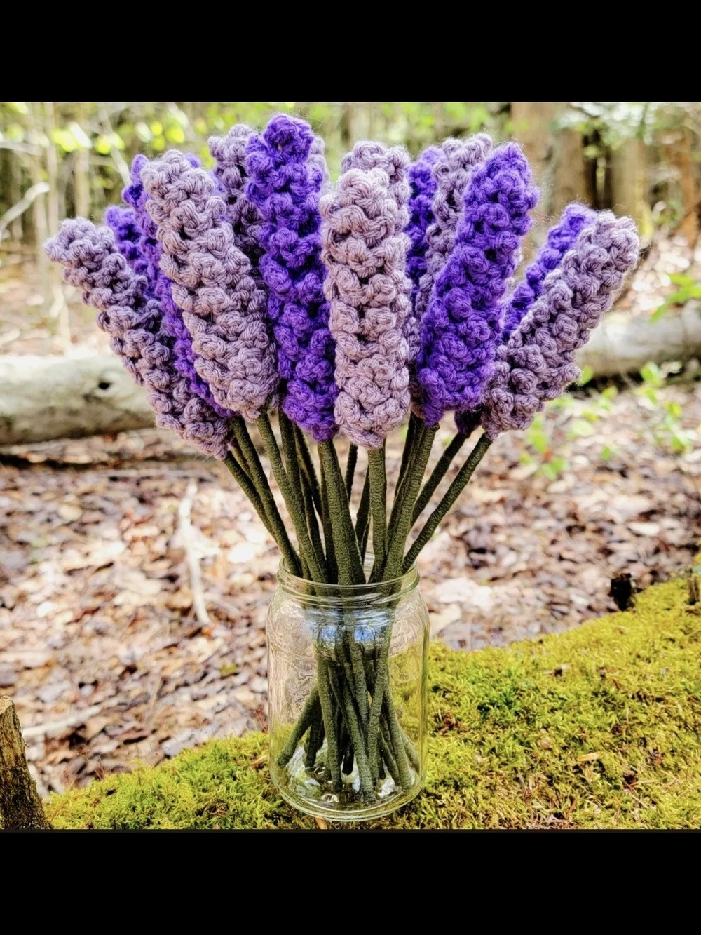 Single stem crocheted purple lavender or lilac flowers - 12